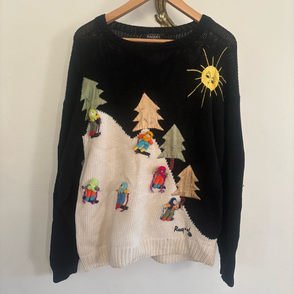 Vintage Raquels Collection Peru Skiing Hand-Knit Sweater